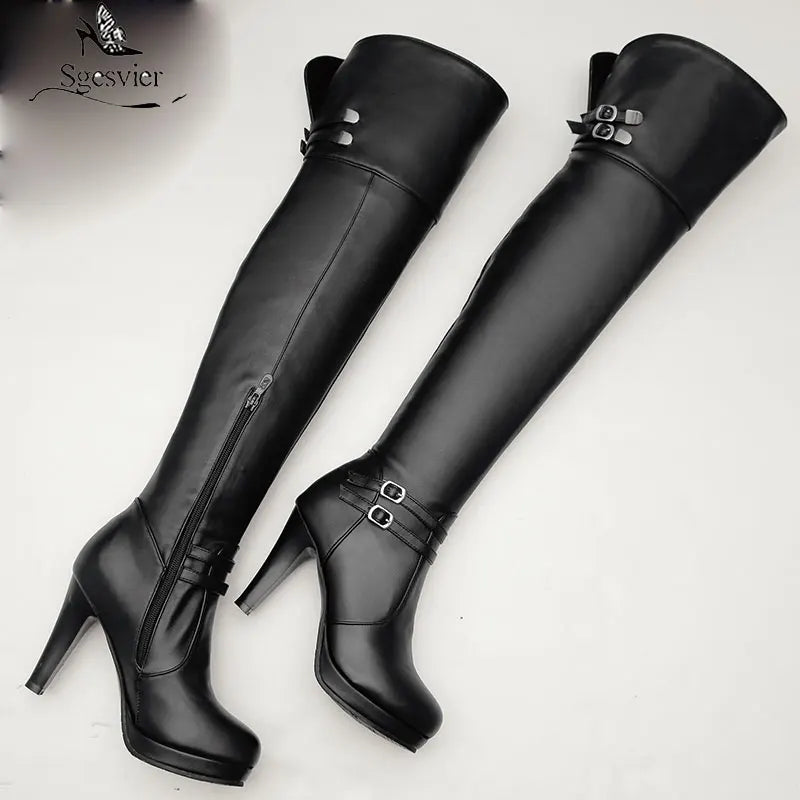 Black Rose Knee High Boots